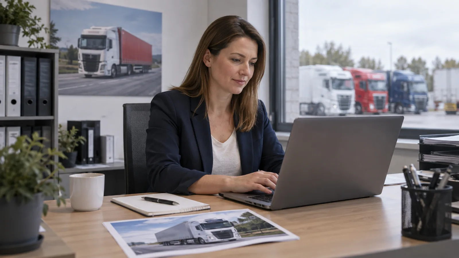 Personalverantwortliche erstellt eine Stellenanzeige für LKW-Fahrer.