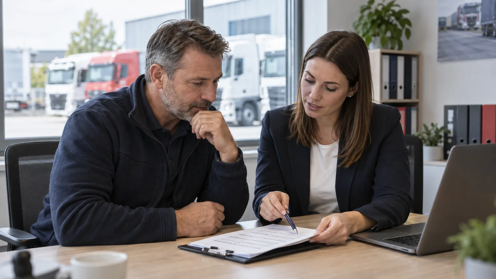 Speditionsleitung bespricht die Zusammenarbeit mit einer Personalvermittlung.