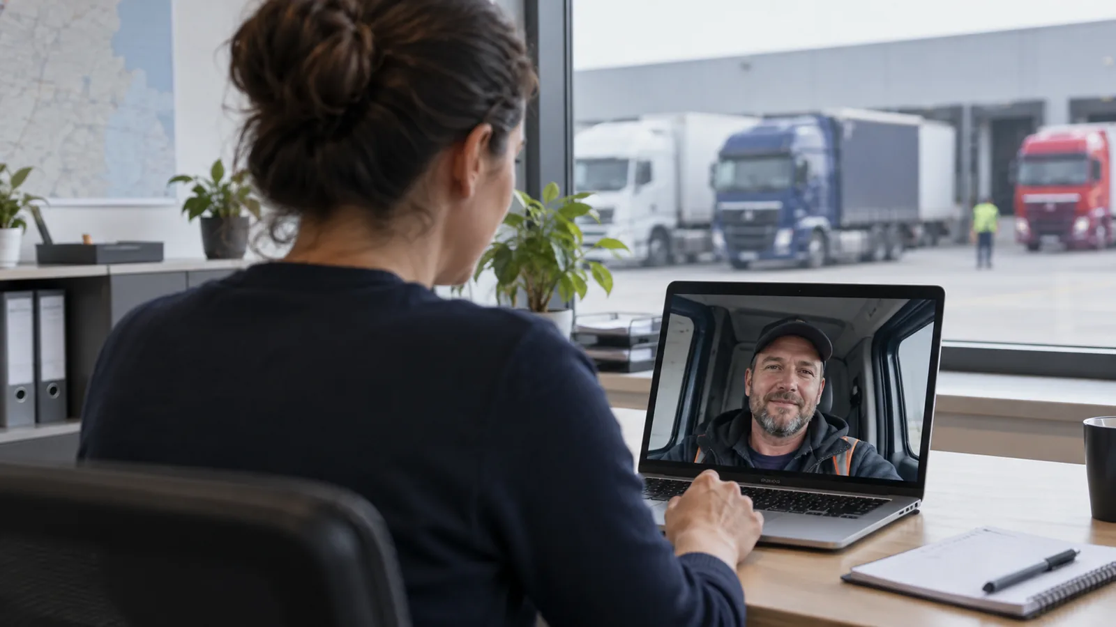 Recruiterin führt ein Videointerview mit einem Fahrerbewerber.